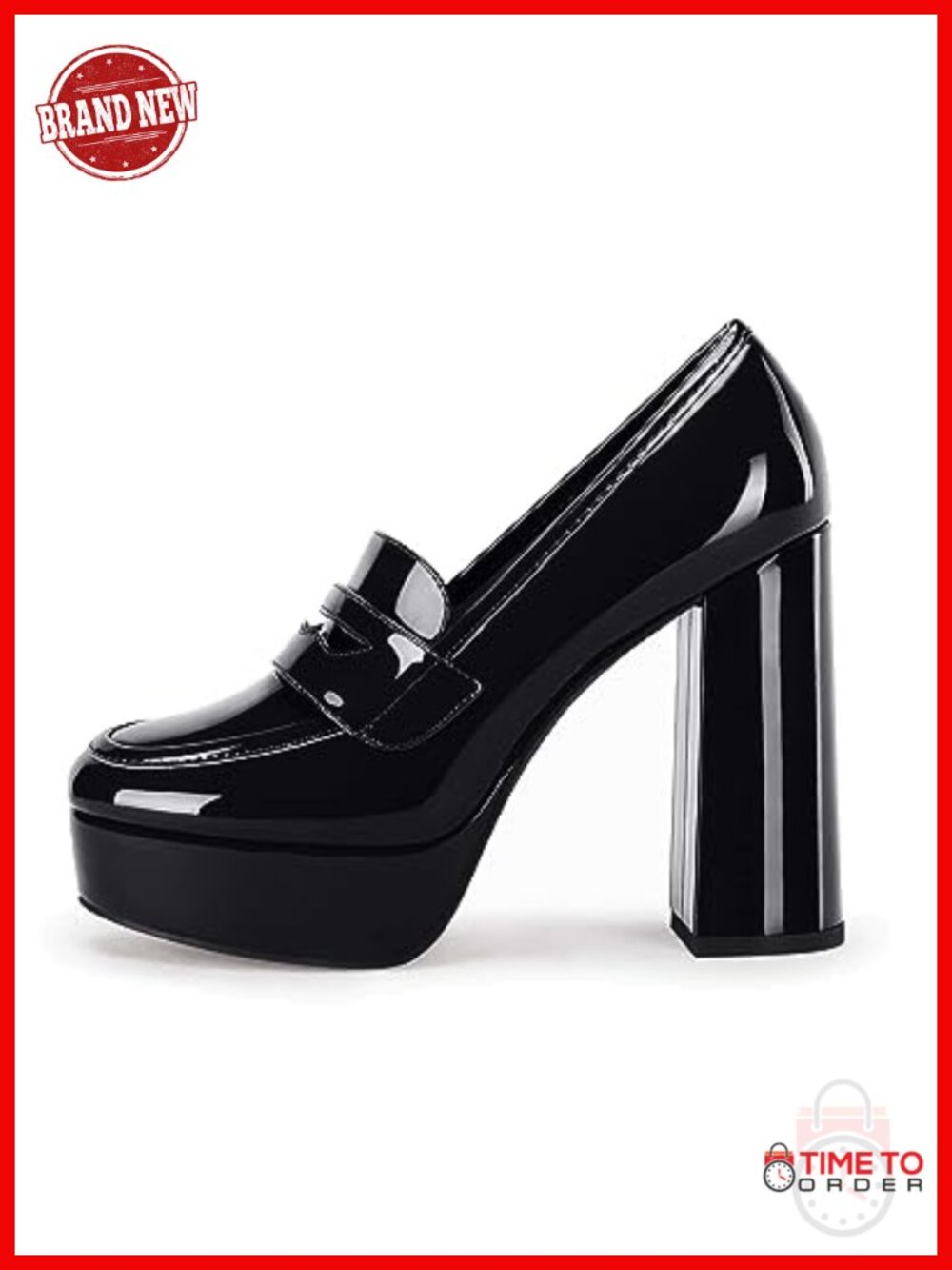 Womens Platform Heels Chunky High Heel Closed Toe Patent Leather Loafers Work